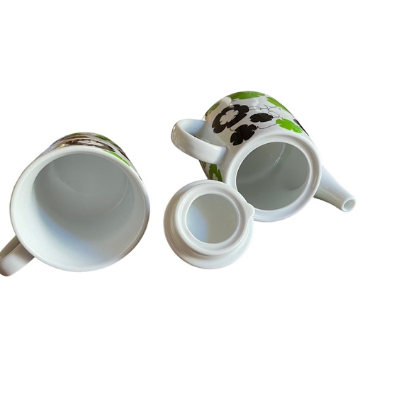 Stackable Teapot And Cup Set Bold Modern Flower Power Stir Gift Navy Blue Green - Picture 8 of 13